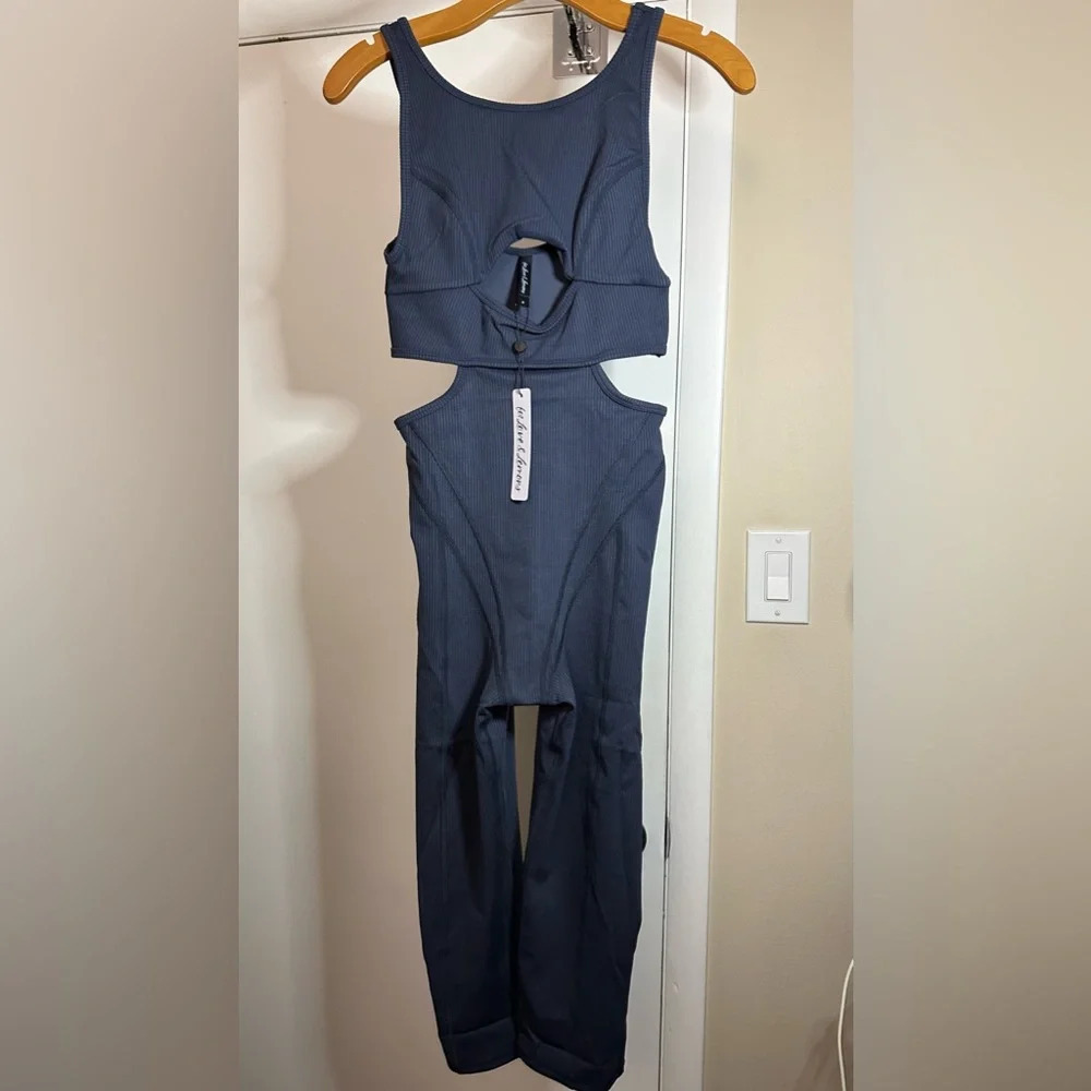 NWT For Love & Lemons Navy Unitard Workout Jumpsuit One Piece Cutouts Size Small